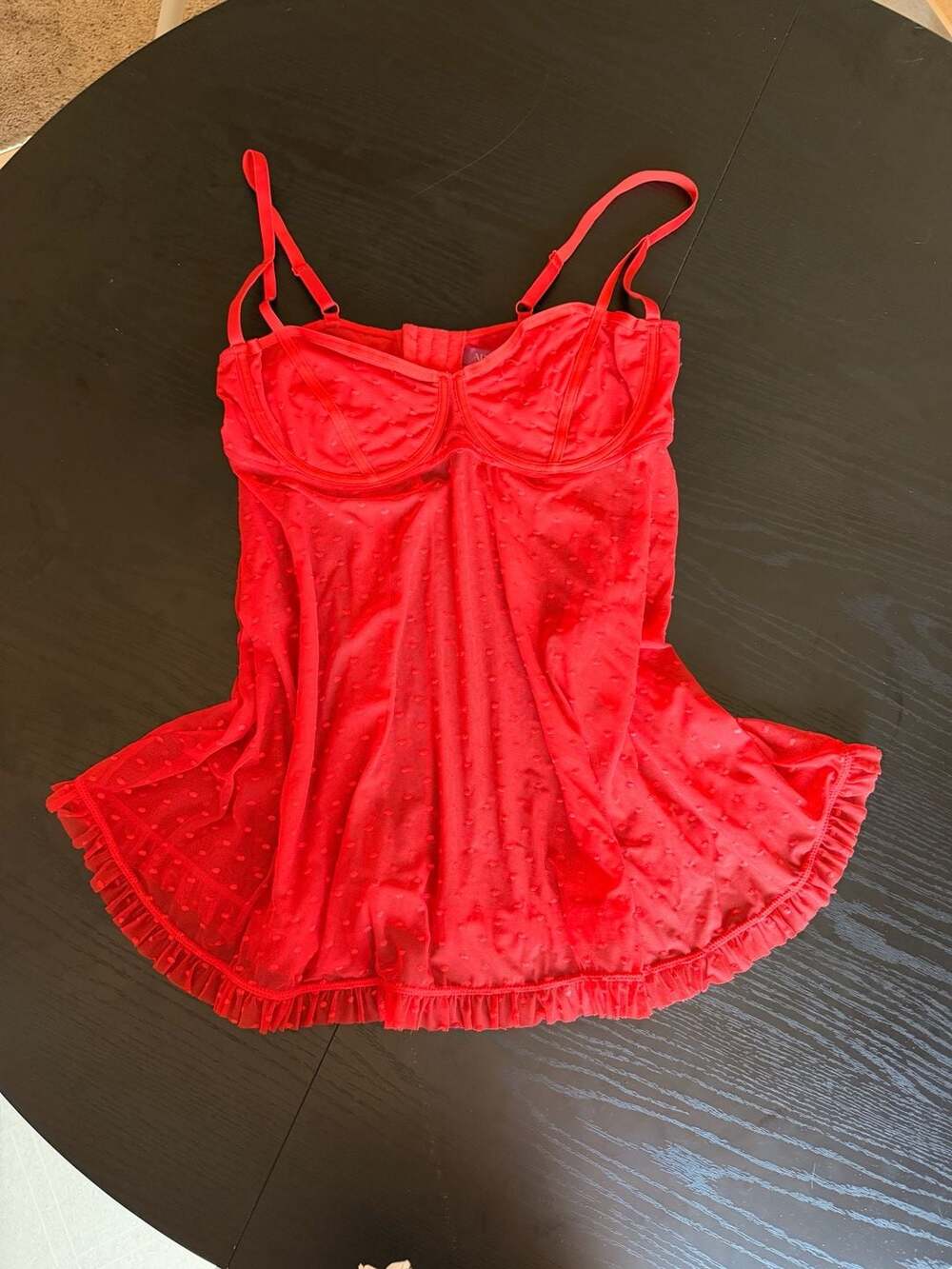 Adore Me Red Swiss Dot Mesh Chemise Babydoll